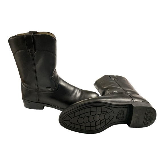 Justin Basics Black Cowboy Leather Roper Boot Men's Size 9EE - Picture 11 of 16